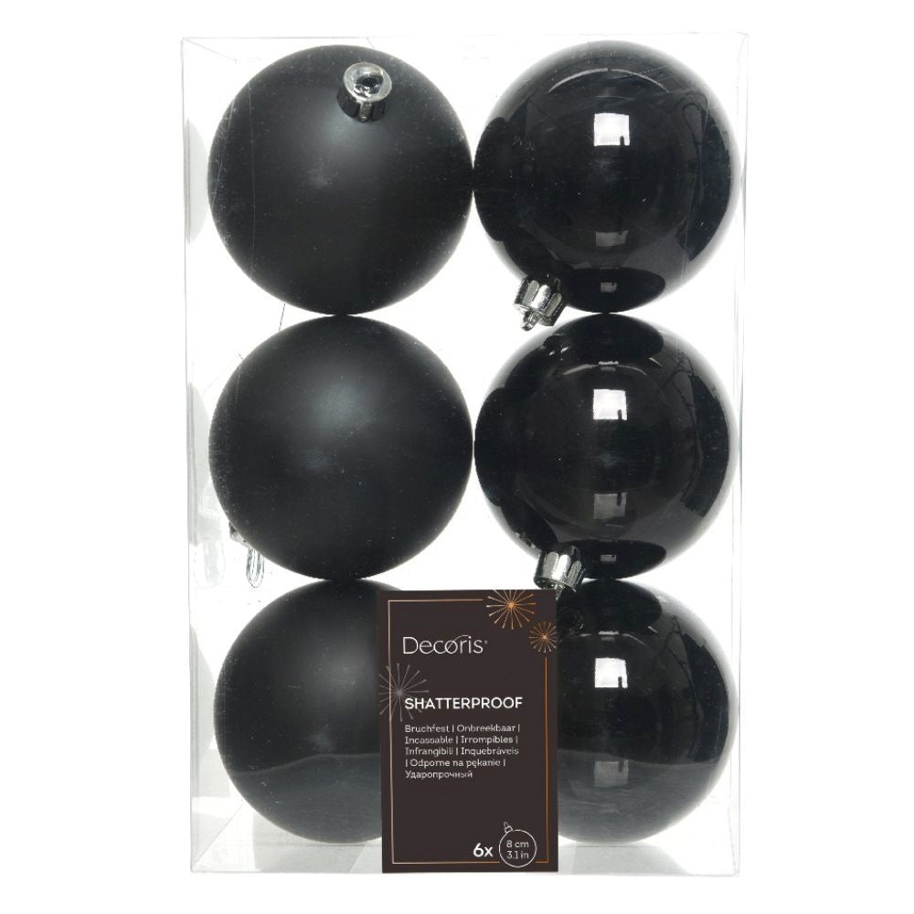 Kerstballen set 6-delig | zwart | kunststof/onbreekbaar | 8cm