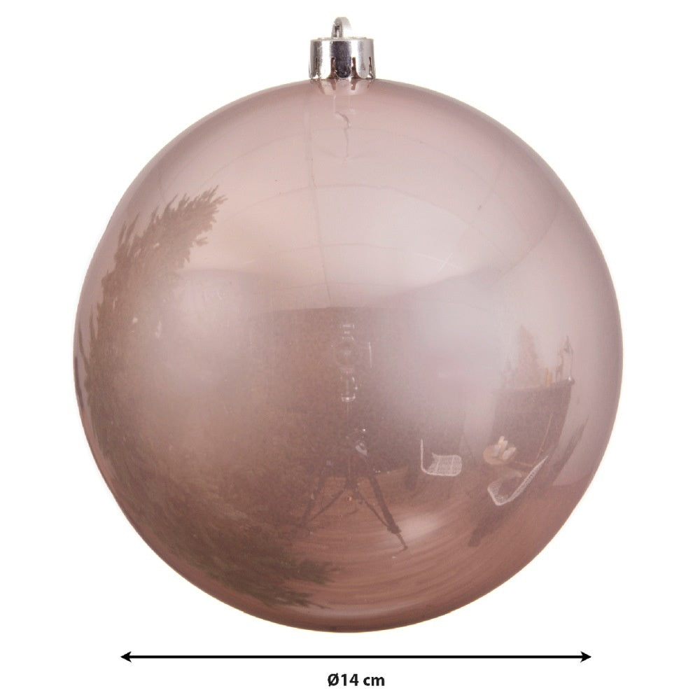 Kerstbal groot glanzend | plastic | poederroze | 14cm