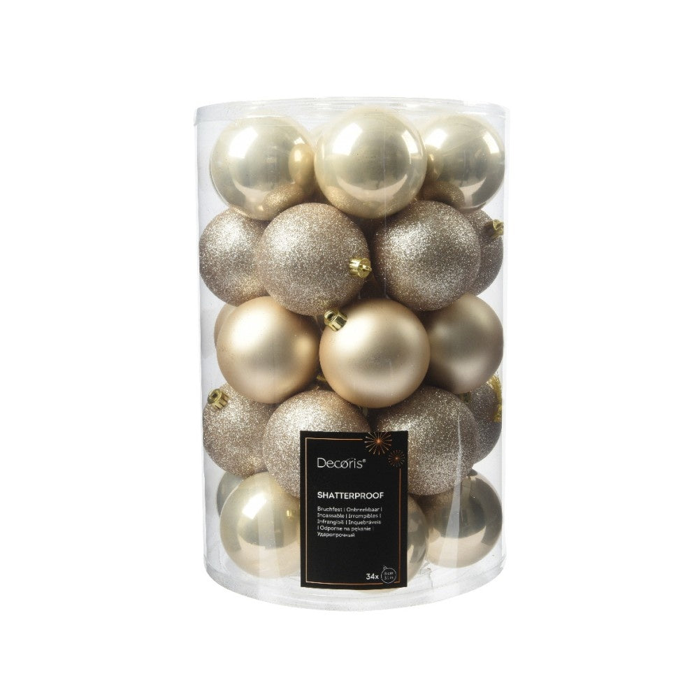 Kerstballen mixbox 34-delig | glanzend/matte/glitter | plastic | parel | 8cm
