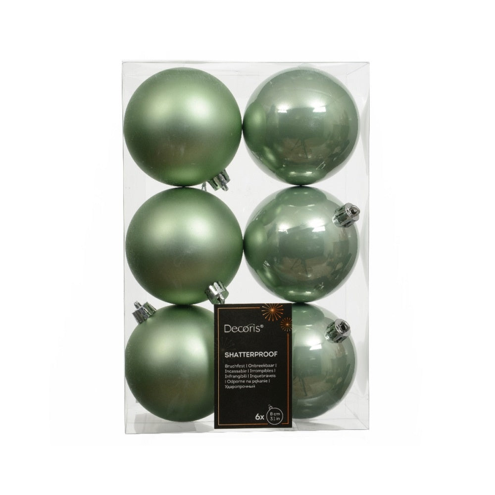 Kerstballen mixbox 6-delig | glanzend/matte | plastic | lichtgroen | 8cm