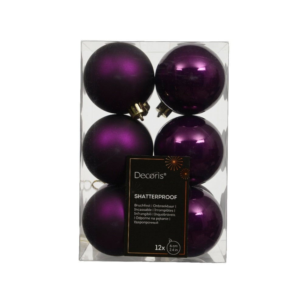 Kerstballen mixbox 12-delig | glanzend/matte | plastic | vijg | 6cm