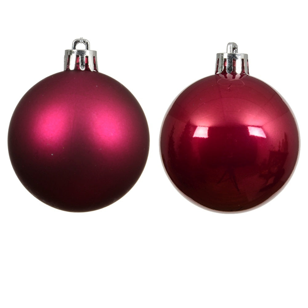 Kerstballen mixbox 12-delig | glanzend/matte | plastic | donkerroze | 6cm