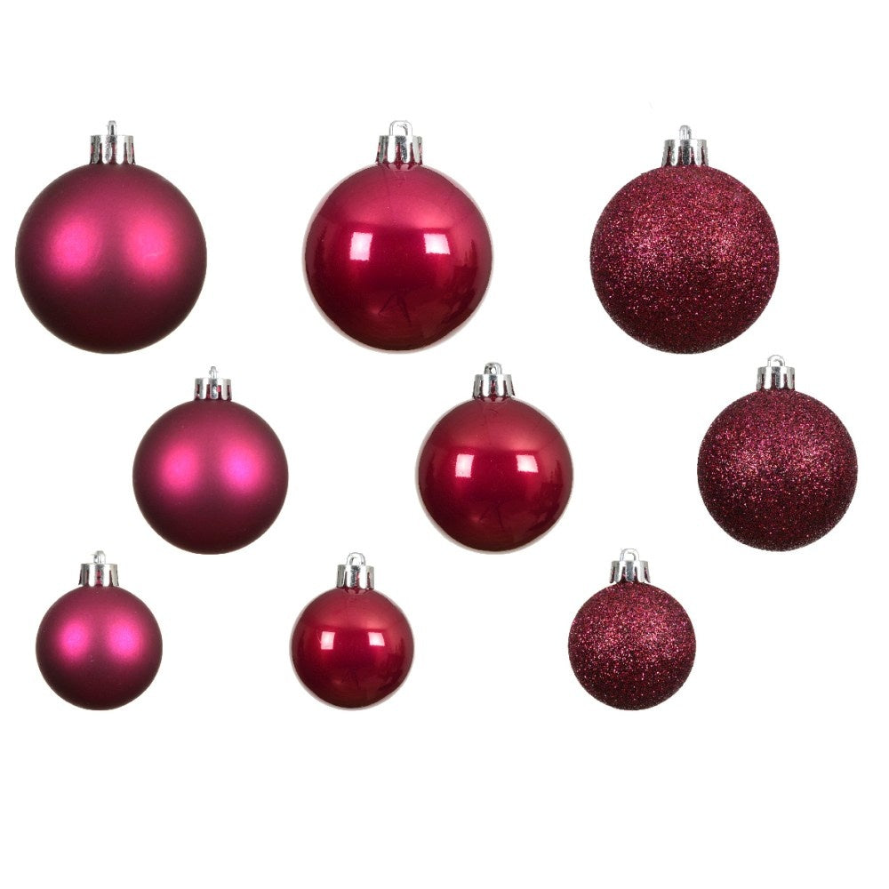 Kerstballen mixbox 30-delig | donkerroze | diverse maten