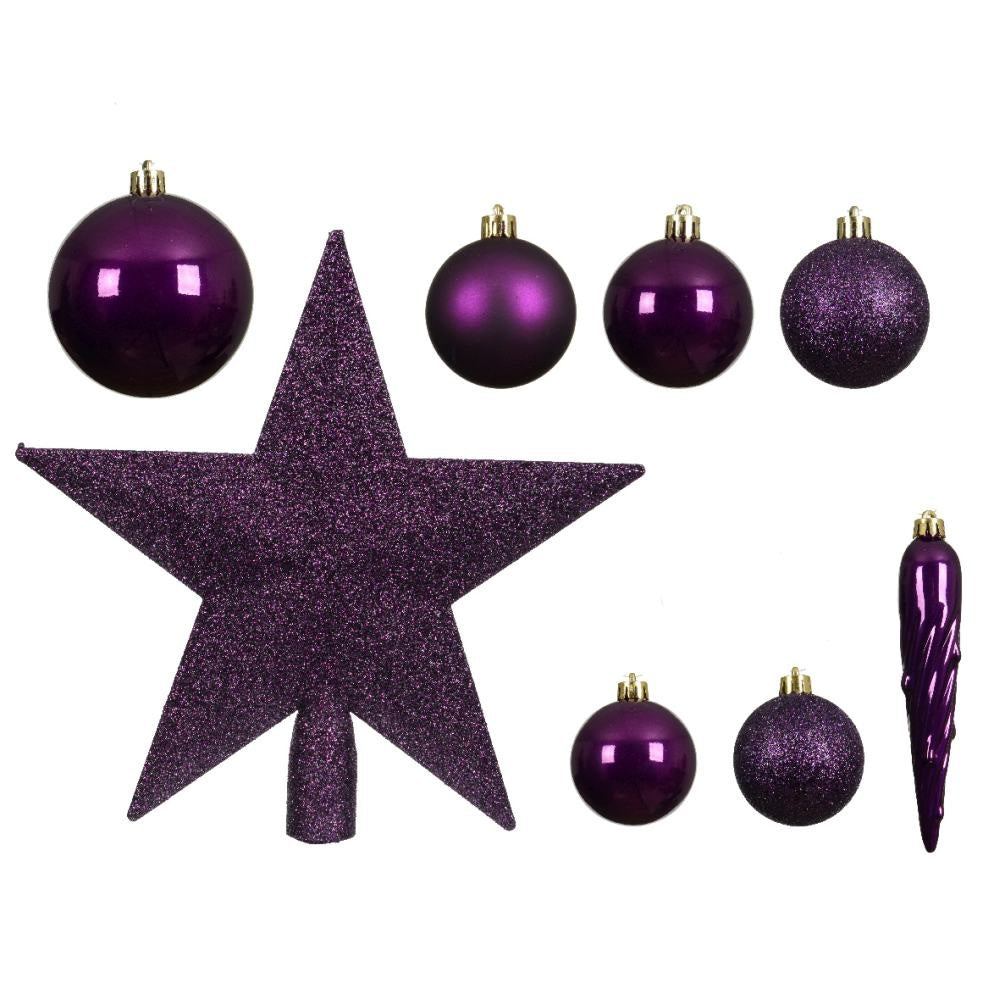 Kerstballen mixbox met piek 33-delig | vijg | diverse maten