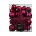 Kerstballen mixbox met piek 33-delig | donkerroze | diverse maten