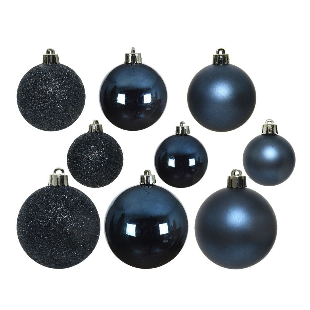 Kerstballen set 30-delig | kunststof/onbreekbaar | nachtblauw | diverse maten
