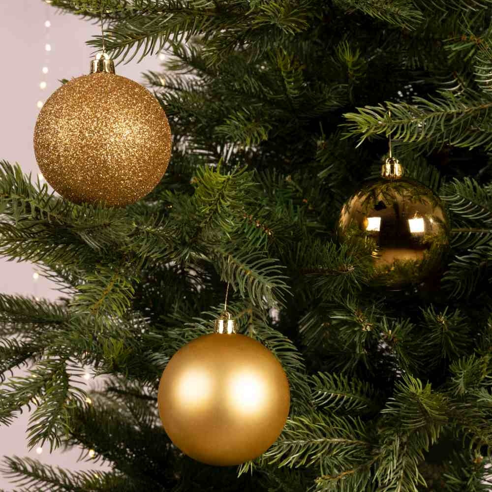 Kerstballen mixbox 34-delig | glanzend/matte/glitter | plastic | goud | 8cm