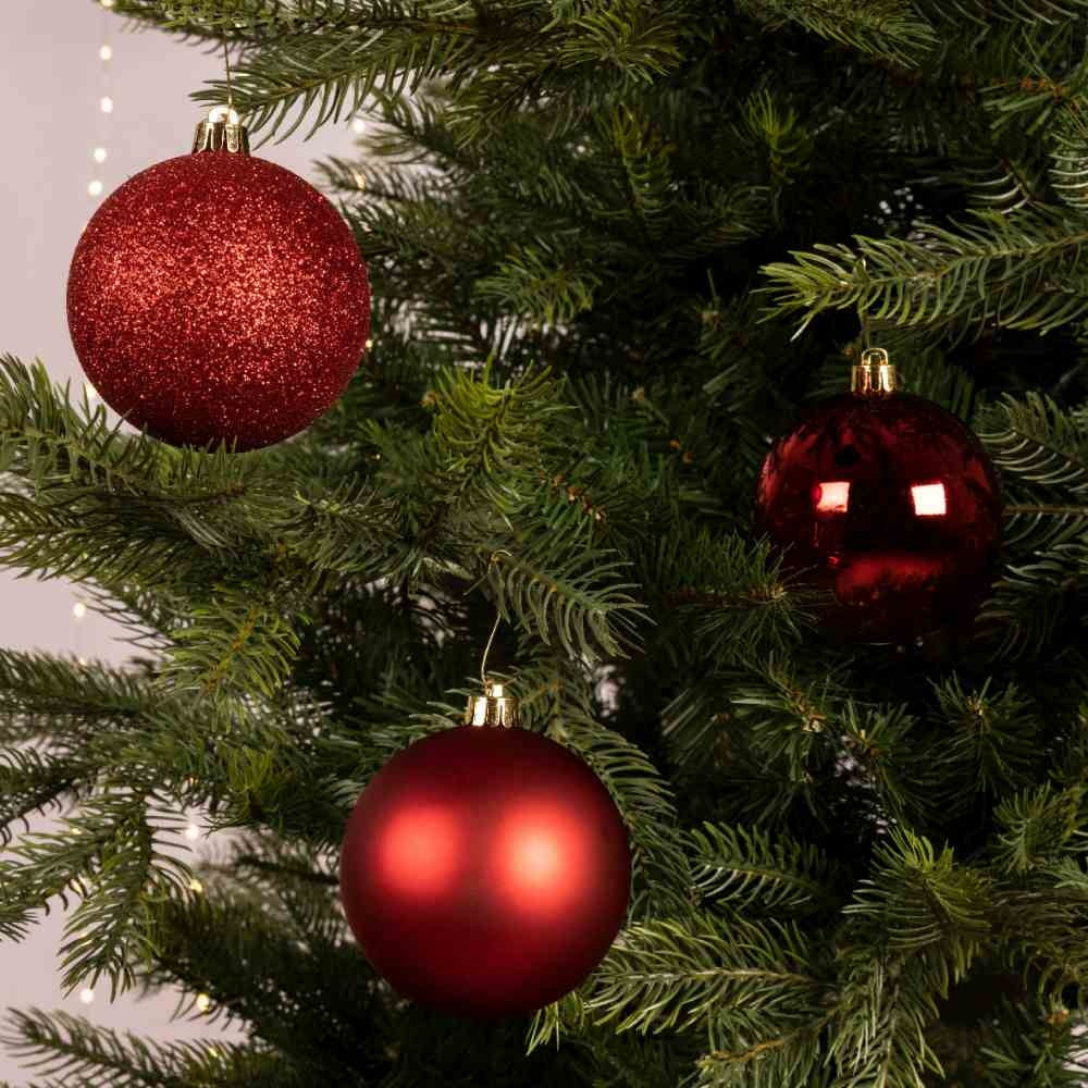 Kerstballen mixbox 34-delig | glanzend/matte/glitter | plastic | rood | 8cm