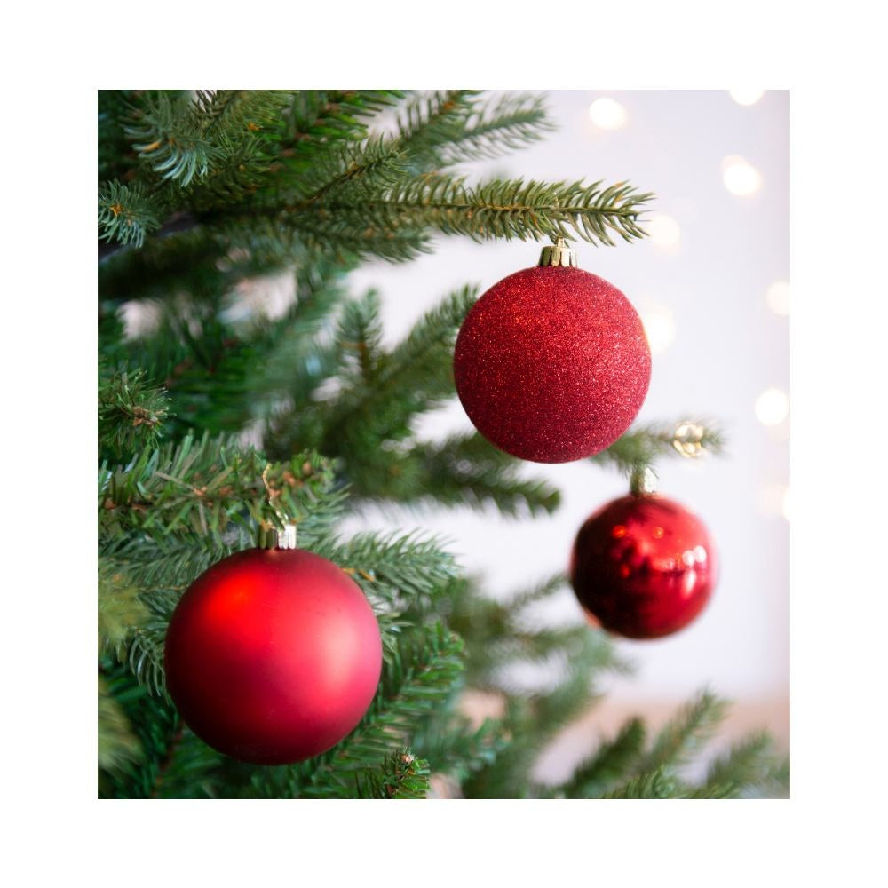 Kerstballen mixbox 34-delig | glanzend/matte/glitter | plastic | rood | 8cm