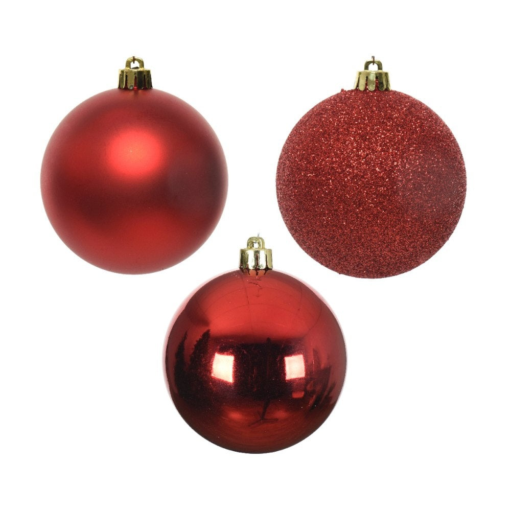 Kerstballen mixbox 34-delig | glanzend/matte/glitter | plastic | rood | 8cm