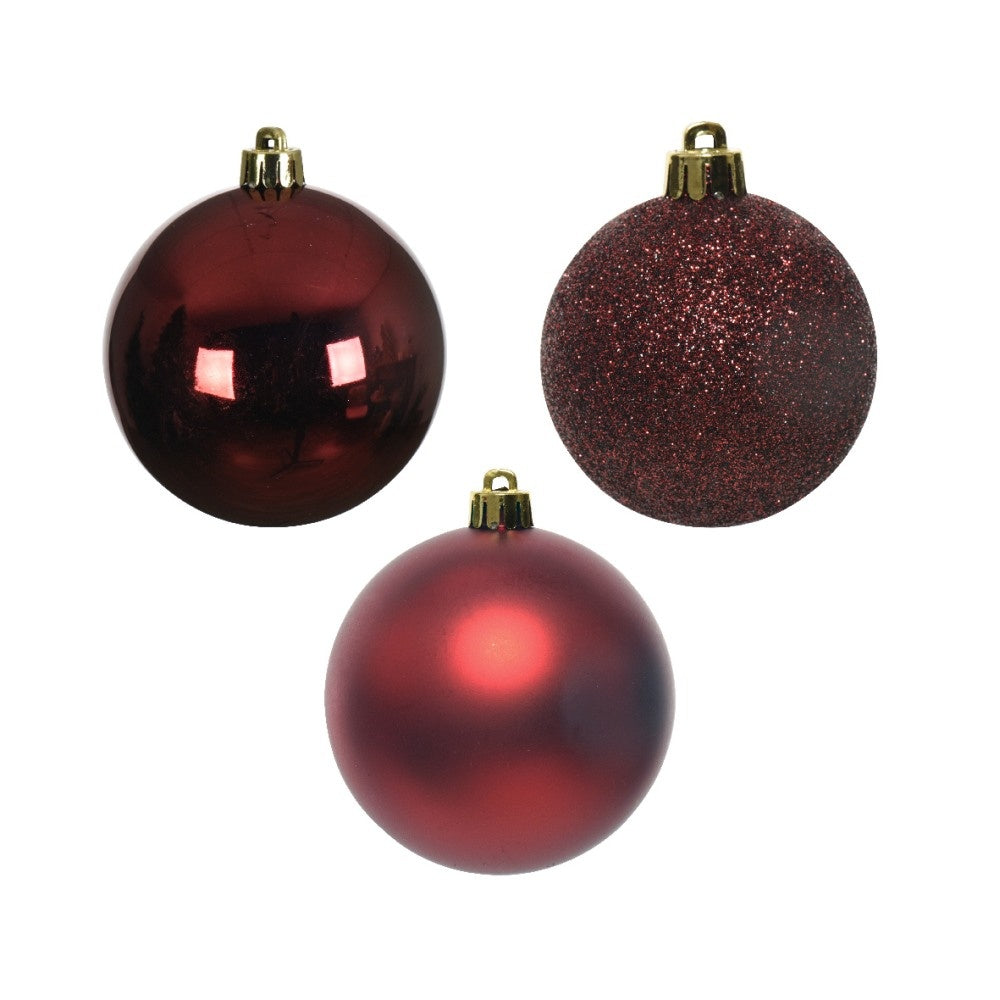 Kerstballen mixbox 34-delig | glanzend/matte/glitter | plastic | ossenbloed | 8cm
