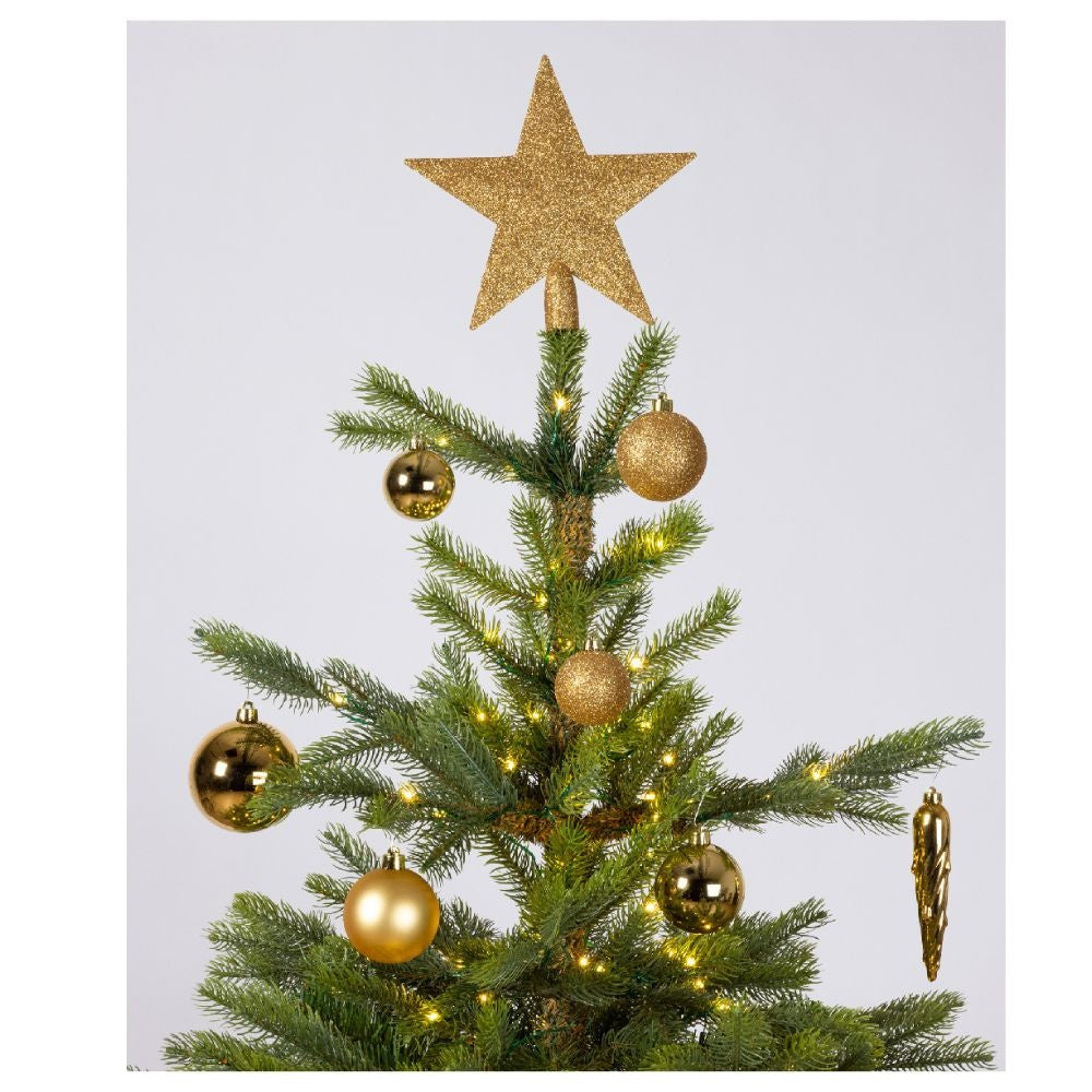 Kerstballen mixbox met piek 33-delig | licht goud | kunststof/onbreekbaar | diverse maten