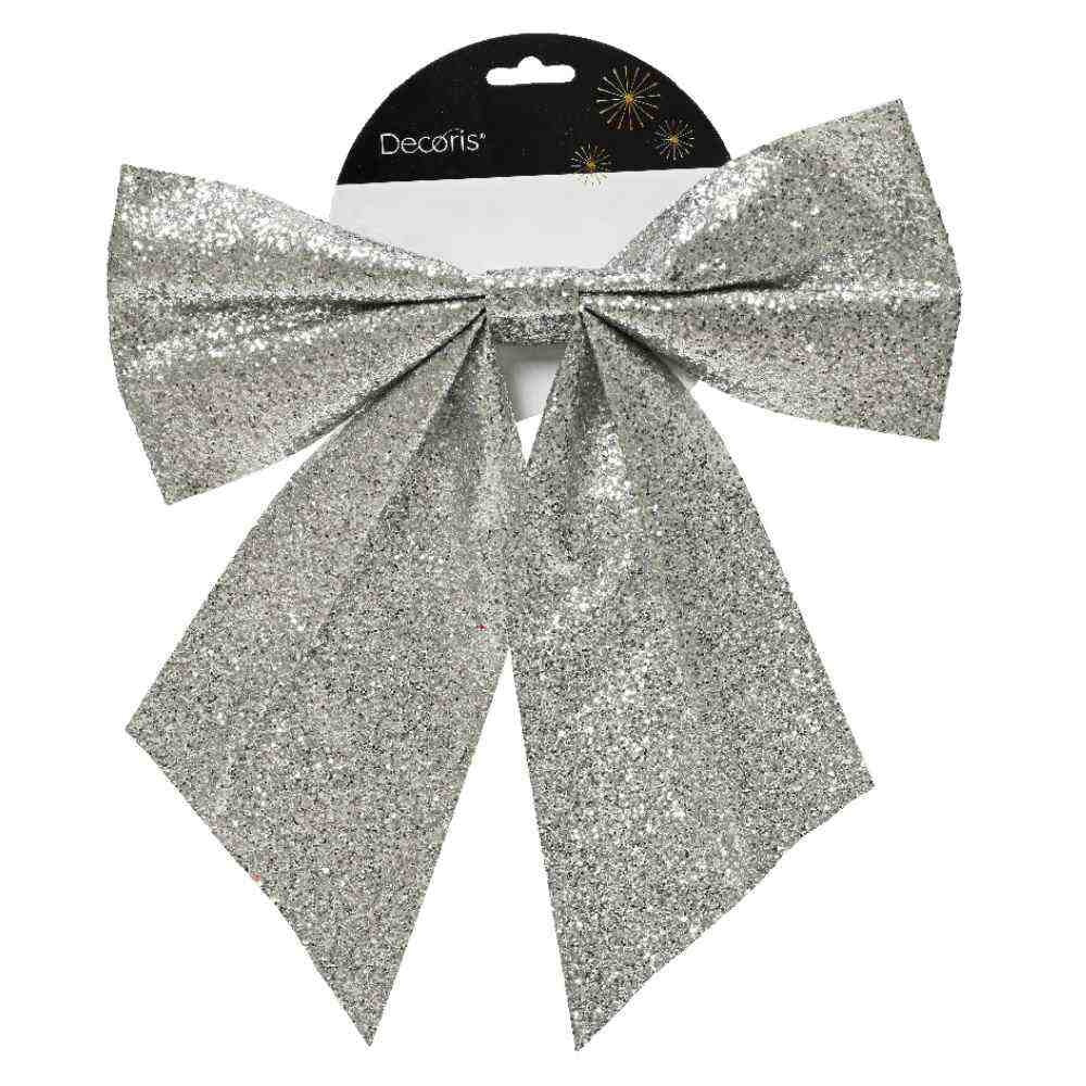 Kerststrik | polyester | zilver/glitters | 24cm