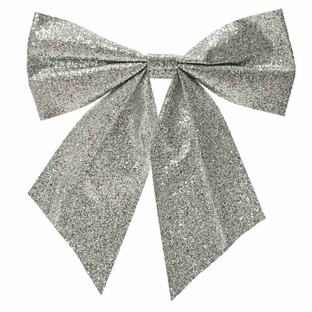 Kerststrik | polyester | zilver/glitters | 24cm
