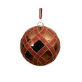 Kerstbal | plastic | bruin/rood met glitters | 8cm