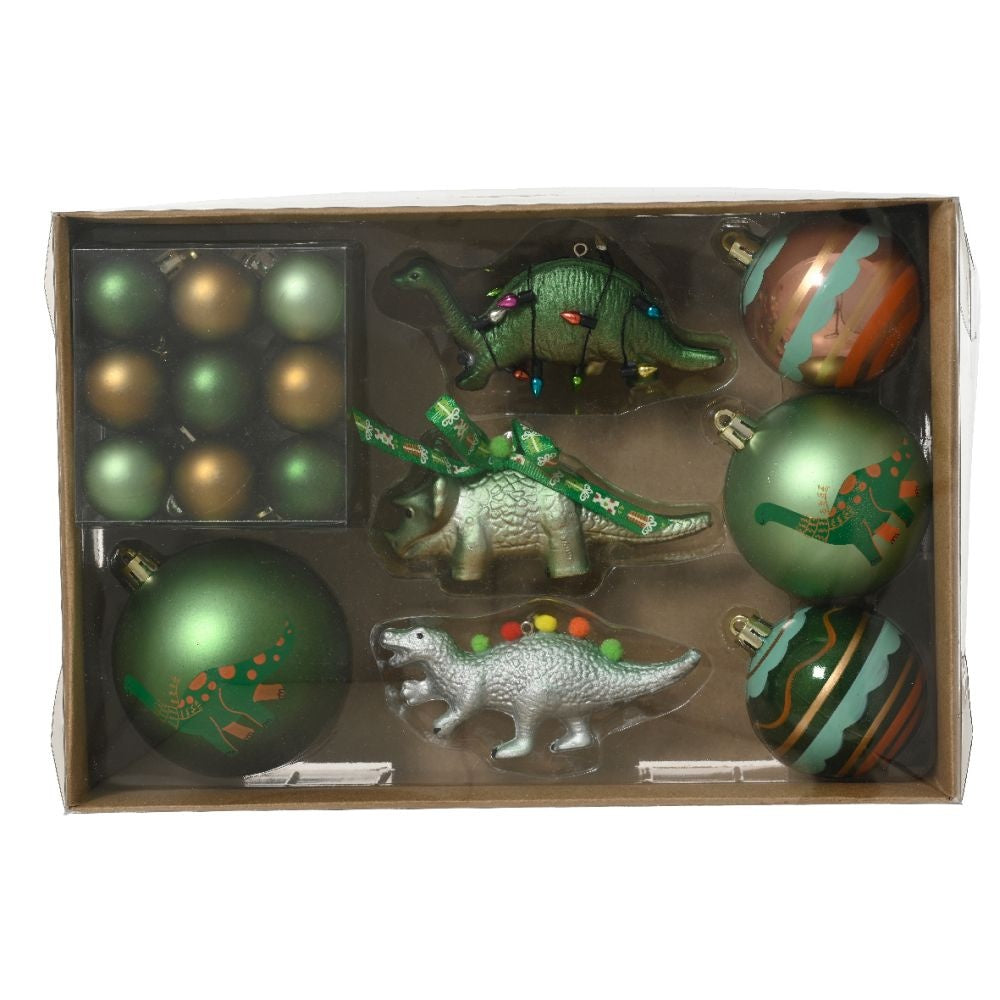 Kerstballen mixbox van dinosaurussen 25-delig | plastic | groen