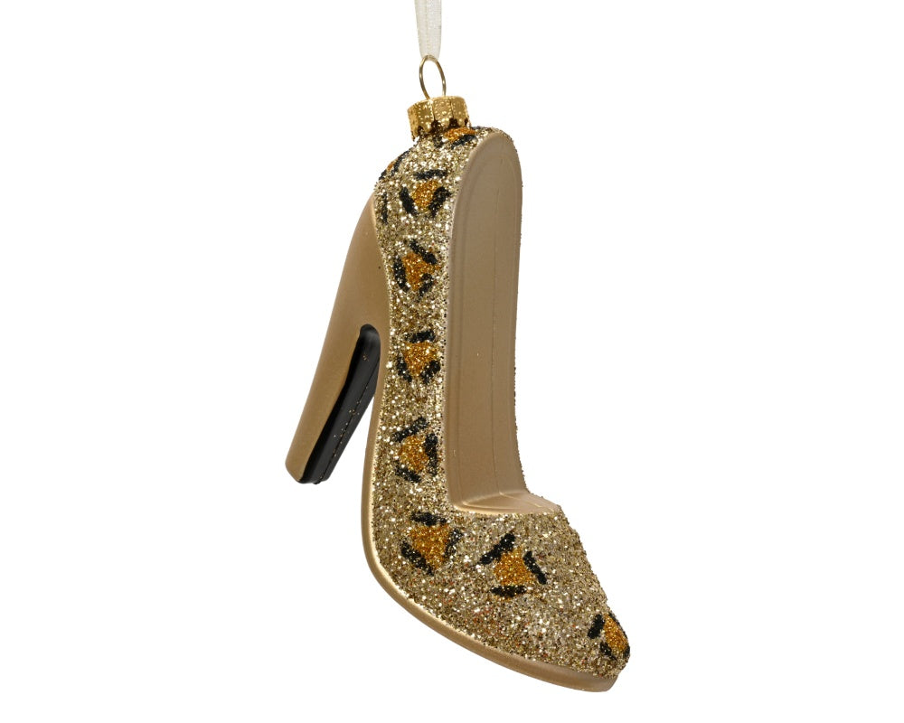 Kersthanger schoen | onbreekbaar | zwart/goud met glitters | 13cm