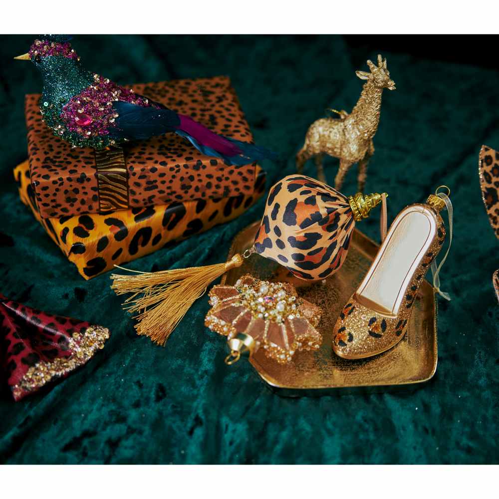 Kersthanger schoen | onbreekbaar | zwart/goud met glitters | 13cm