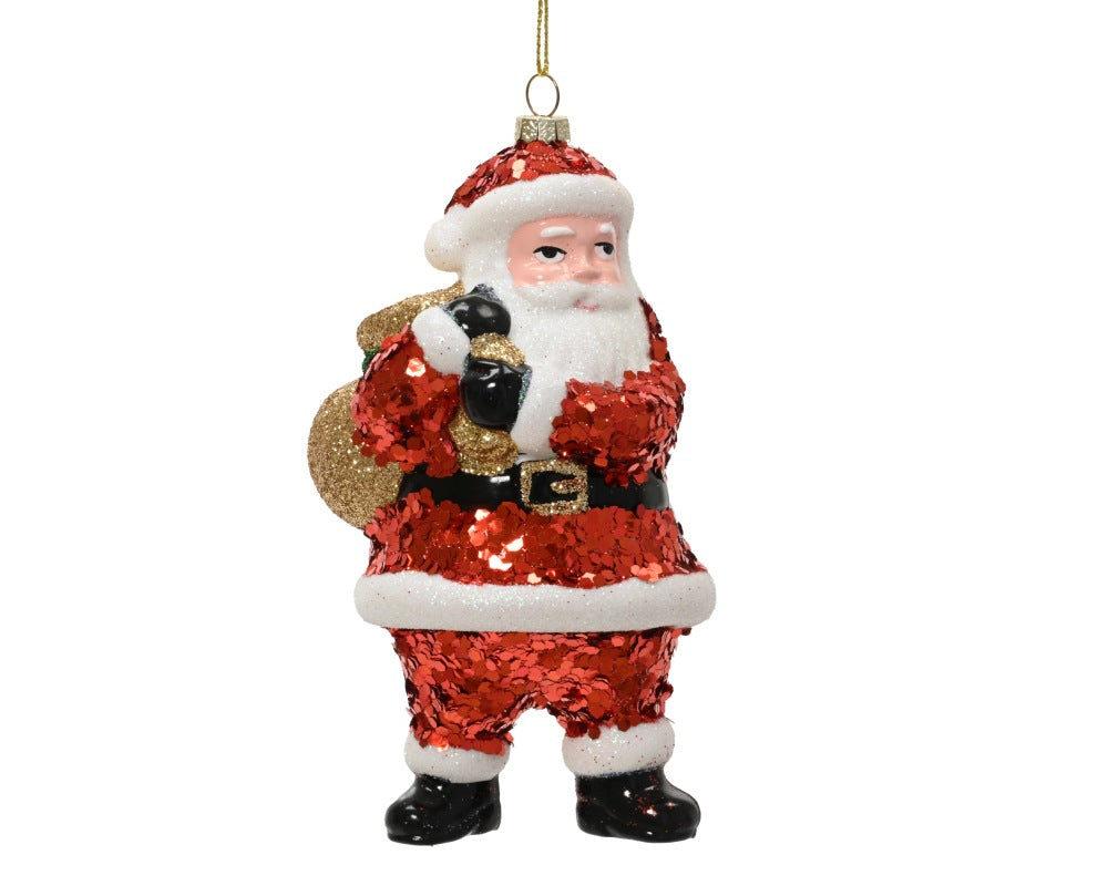 Kersthanger kerstman | onbreekbaar | rood/multicolor met pailletten en glitters | 13,9cm
