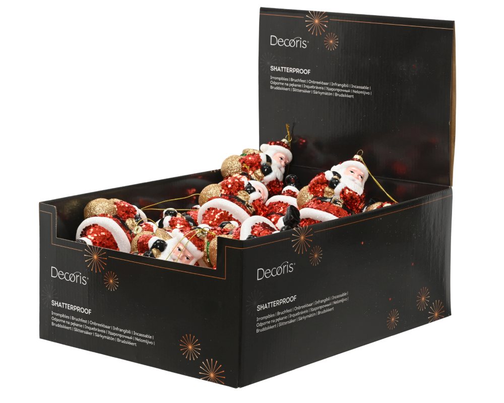 Kersthanger kerstman | onbreekbaar | rood/multicolor met pailletten en glitters | 13,9cm