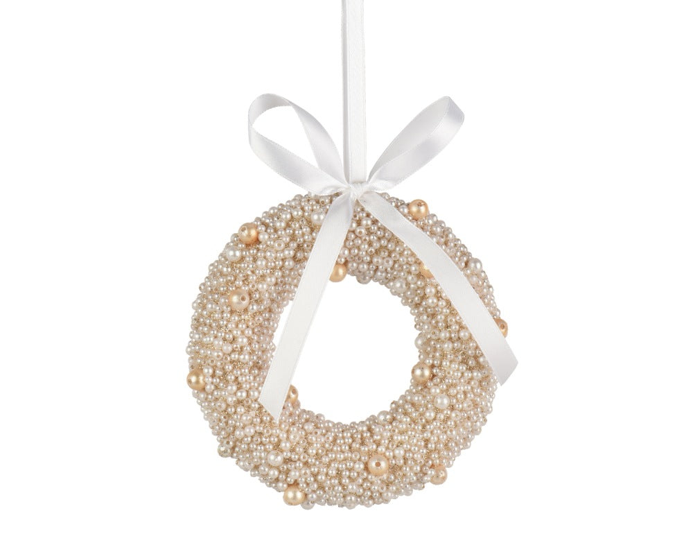 Kersthanger krans met strik en parels | polystyreen | parel/goud | 11,8cm