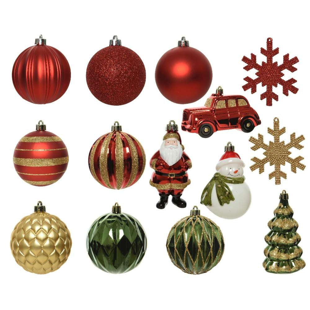 Kerstballen mixbox 25-delig | glanzend/mat/glitter | rood/groen