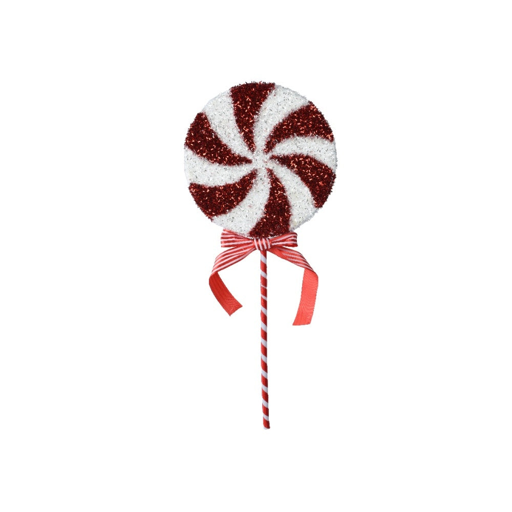 Kersthanger lolly met strik | foam | rood/wit | 48cm