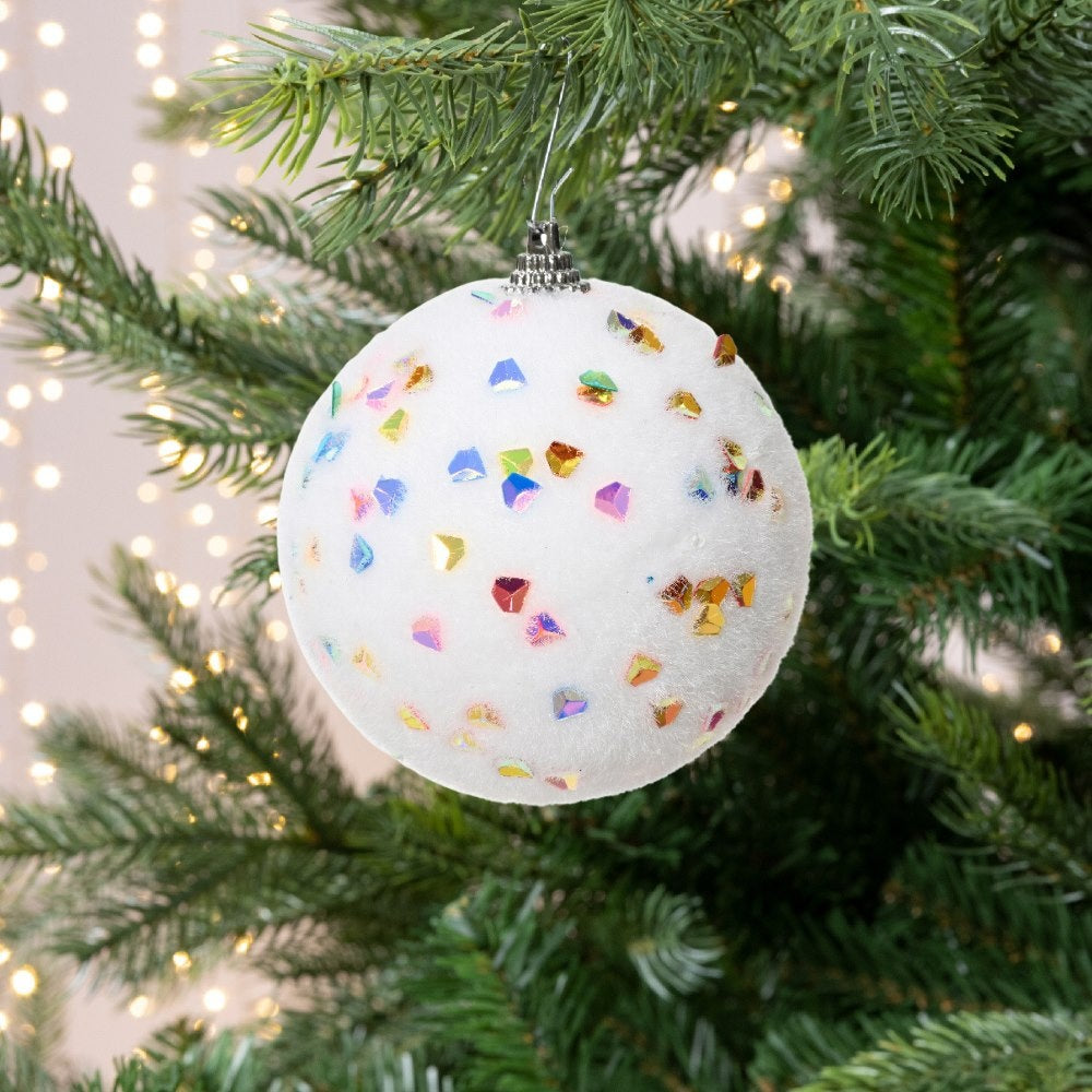 Gedecoreerde kerstbal ø8cm | op draad | winterwit
