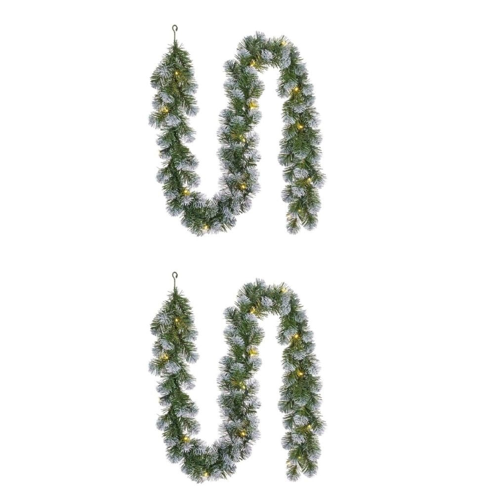 Norton Frosted kerstguirlande set van 2 | groen met sneeuw details & LED lampjes | 270cm