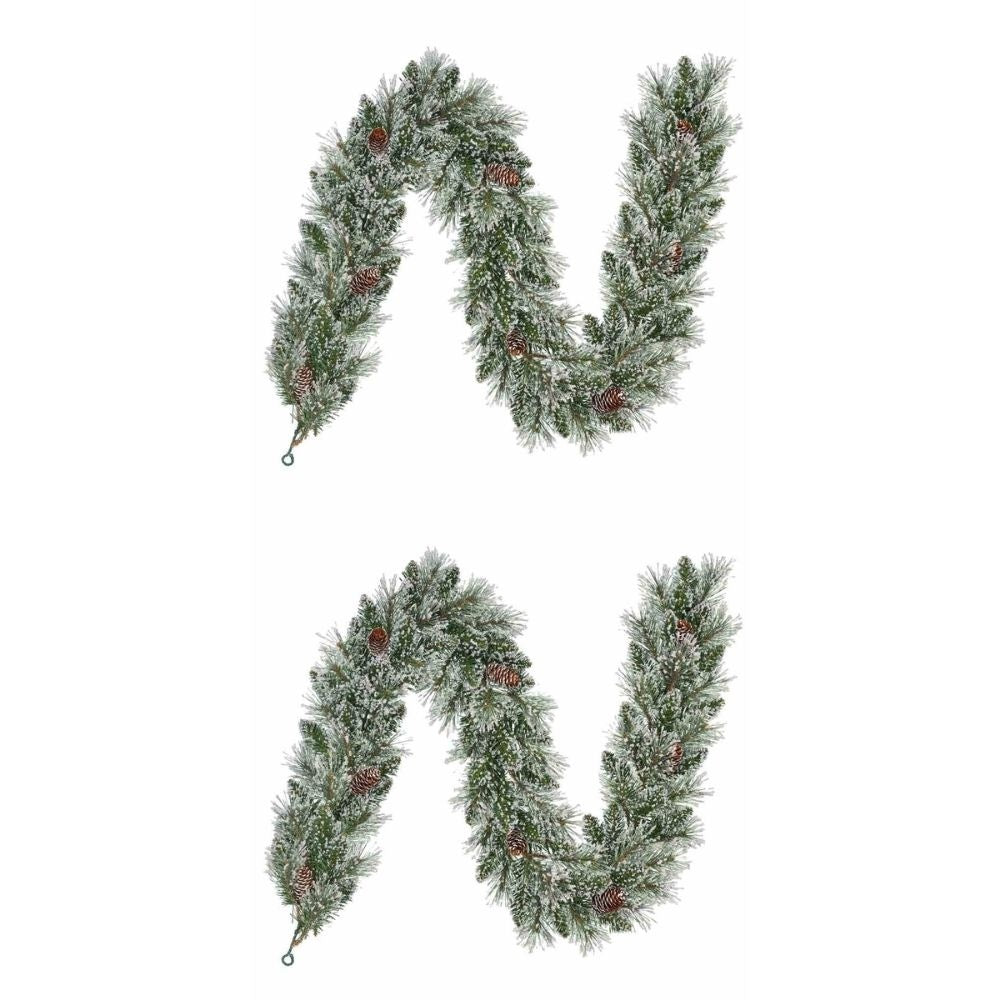 Vandans kerstguirlande set van 2 | groen met bevroren details & dennenappels | 180cm