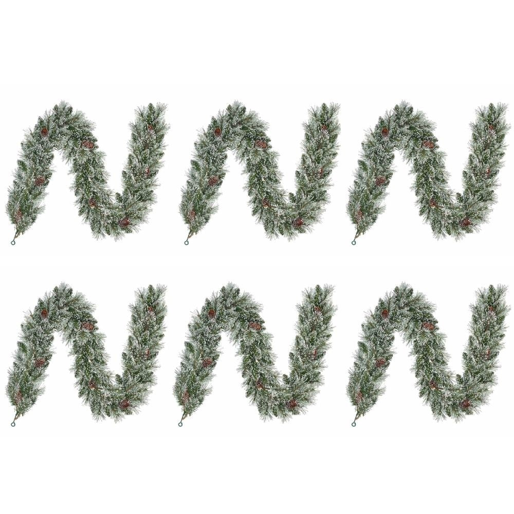 Vandans kerstguirlande set van 6 | groen met bevroren details & dennenappels | 180cm