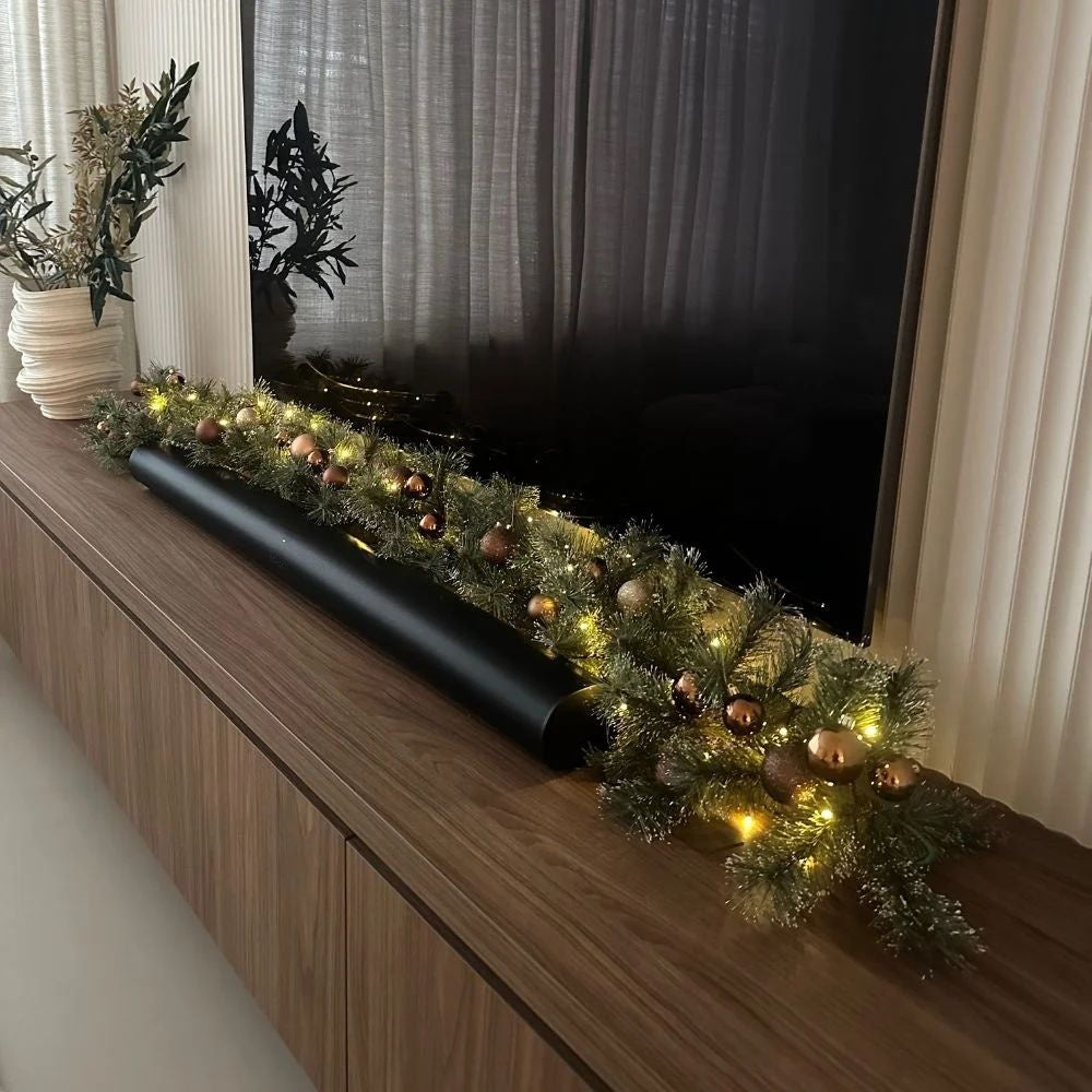 Glendon kerstguirlande set van 2 | groen met bevroren details | 180cm
