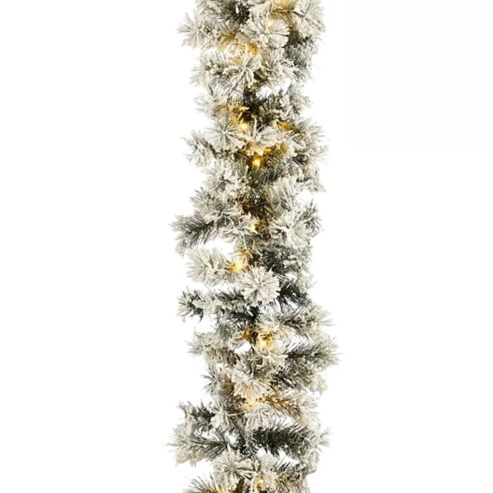 Dinsmore kerstguirlande set van 4 | groen met bevroren details & LED lampjes | 270cm