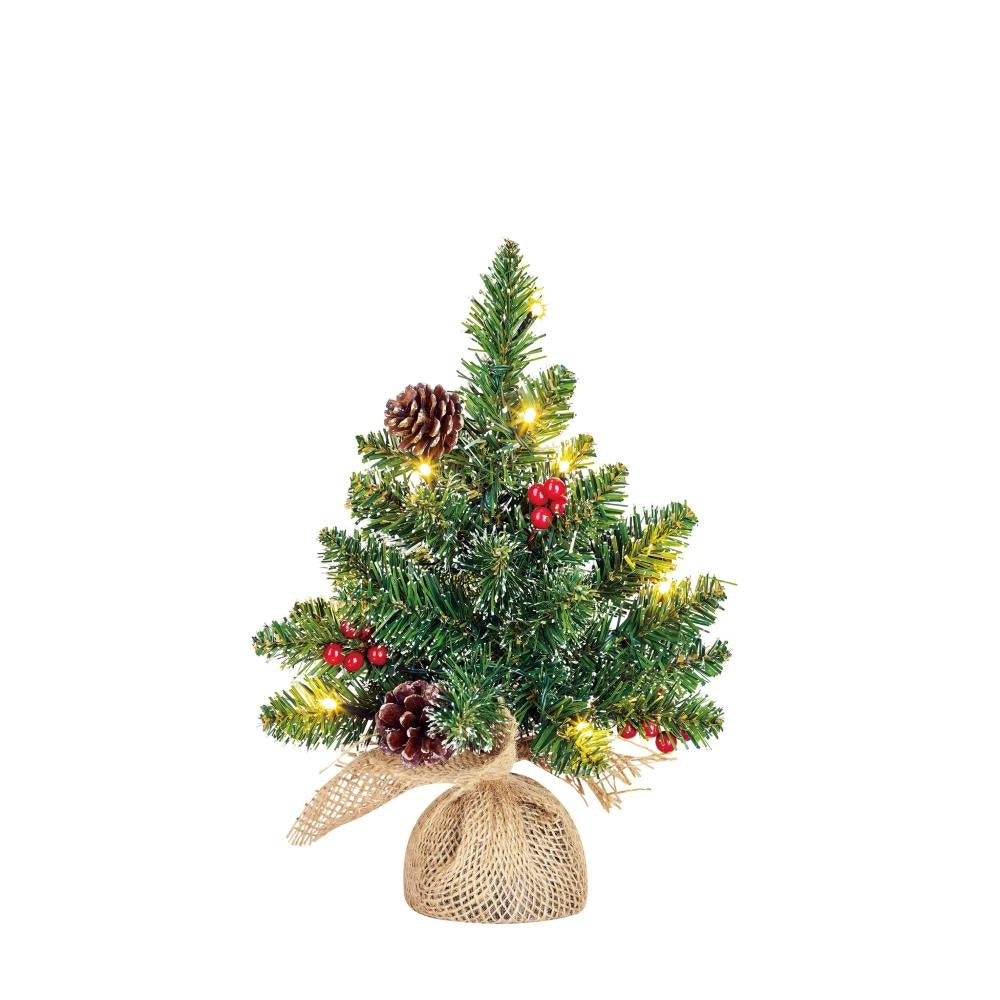 Creston kerstboompje in jute zak | groen met LED lampjes | 30cm