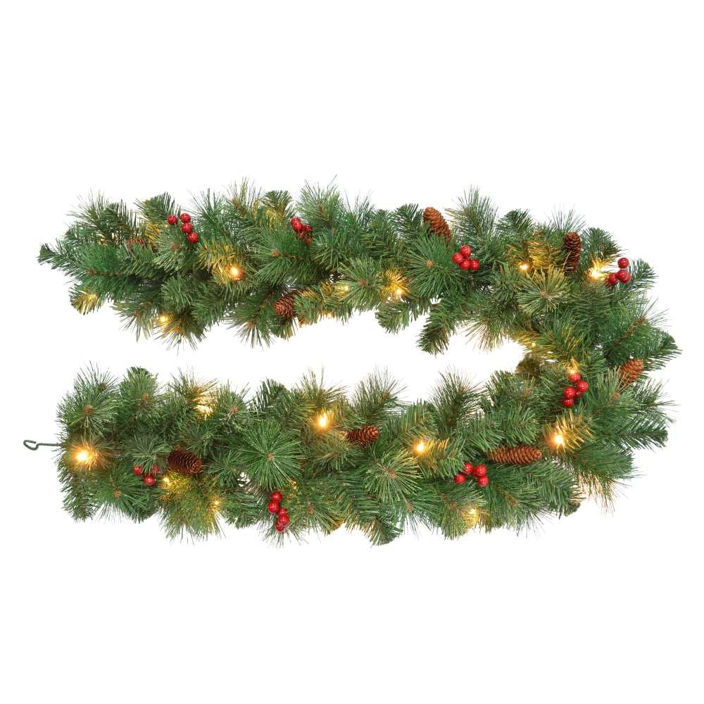 Warth kerstguirlande | groen met LED lampjes & rode besjes | 180cm