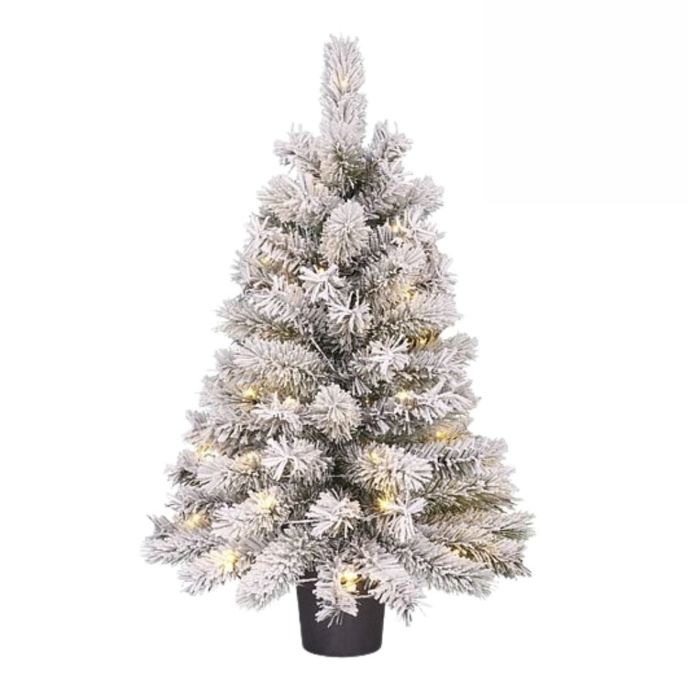 Dinsmore kerstboompje in pot 90xø50cm | groen met bevroren details en 40 LED lampjes