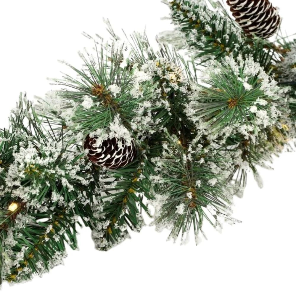 Vandans kerstguirlande set van 6 | groen met LED lampjes & dennenappels | 180cm
