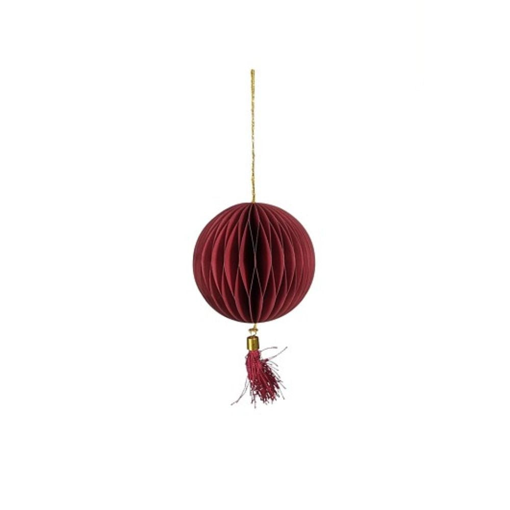 Kersthanger van papier met rode hangkwast | 15cm