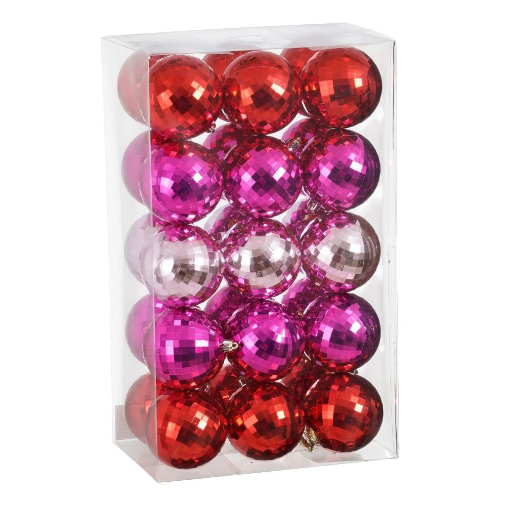 Kerstballen set 30-delig | rood/roze/fuchsia | kunststof/onbreekbaar | 8cm