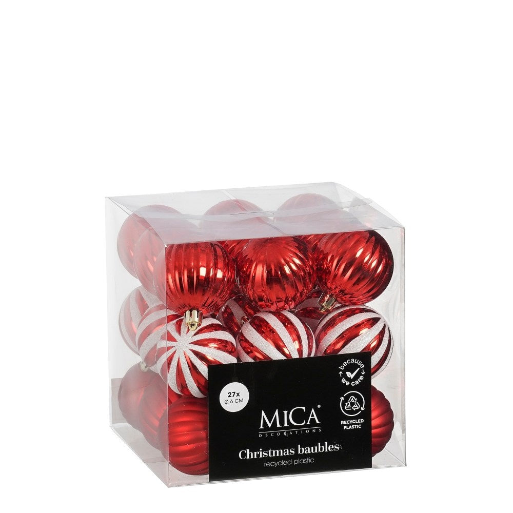 Kerstballen set 27-delig | rood/wit | kunststof/onbreekbaar | 6cm