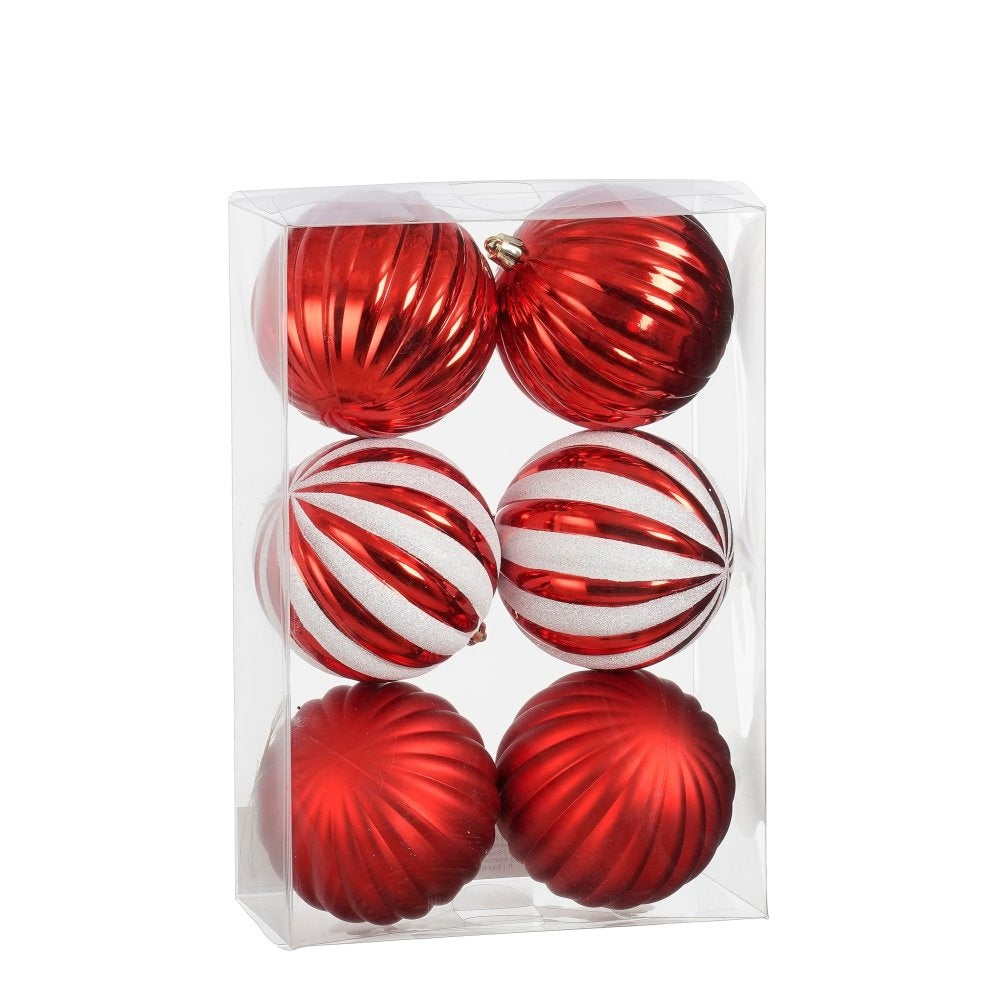 Kerstballen set 6-delig | rood/wit | kunststof/onbreekbaar | 10cm