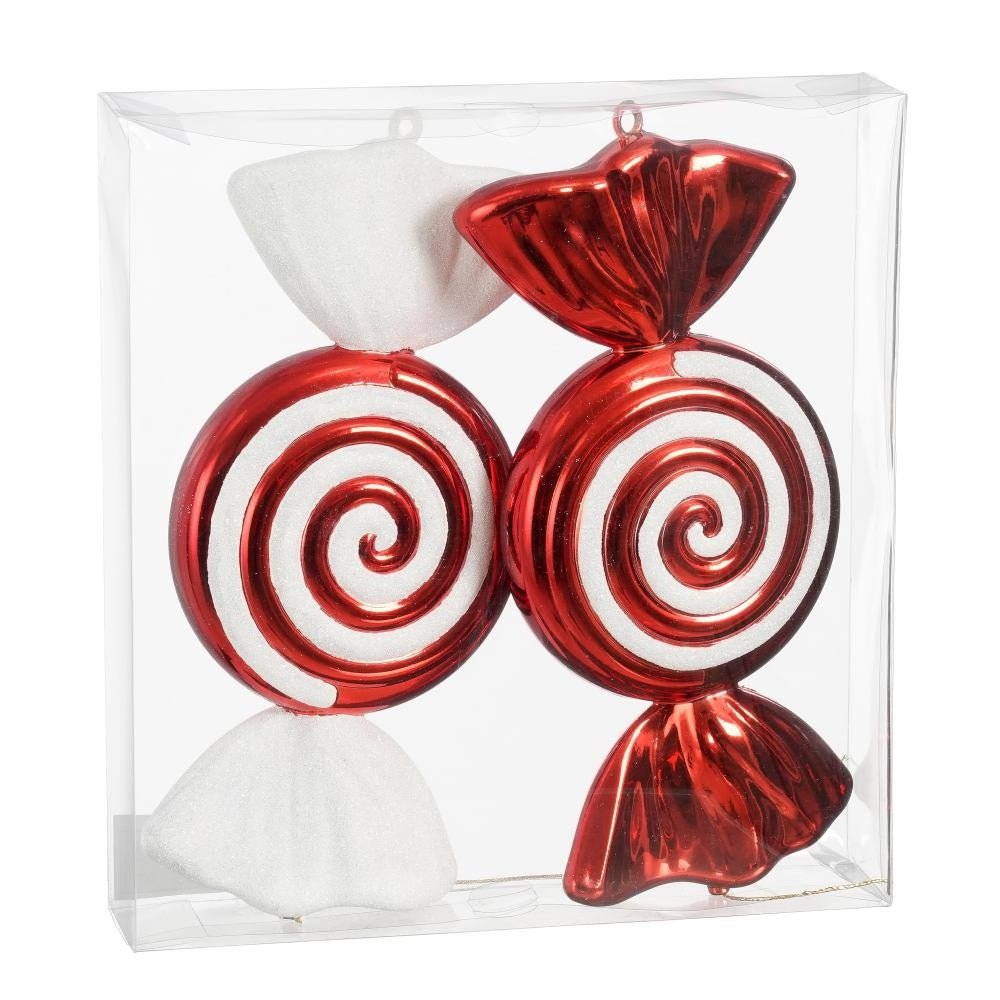 Kersthanger snoep | onbreekbaar | rood/wit | set van 2 | 32cm