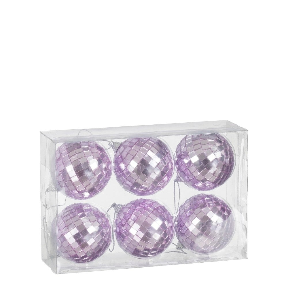 Disco kerstbal | 6-delig | spiegelend | lila | 6cm