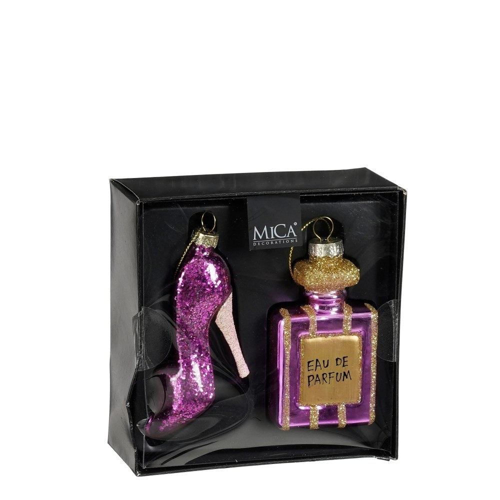 Kersthanger parfum box | 2-delig | glas | roze