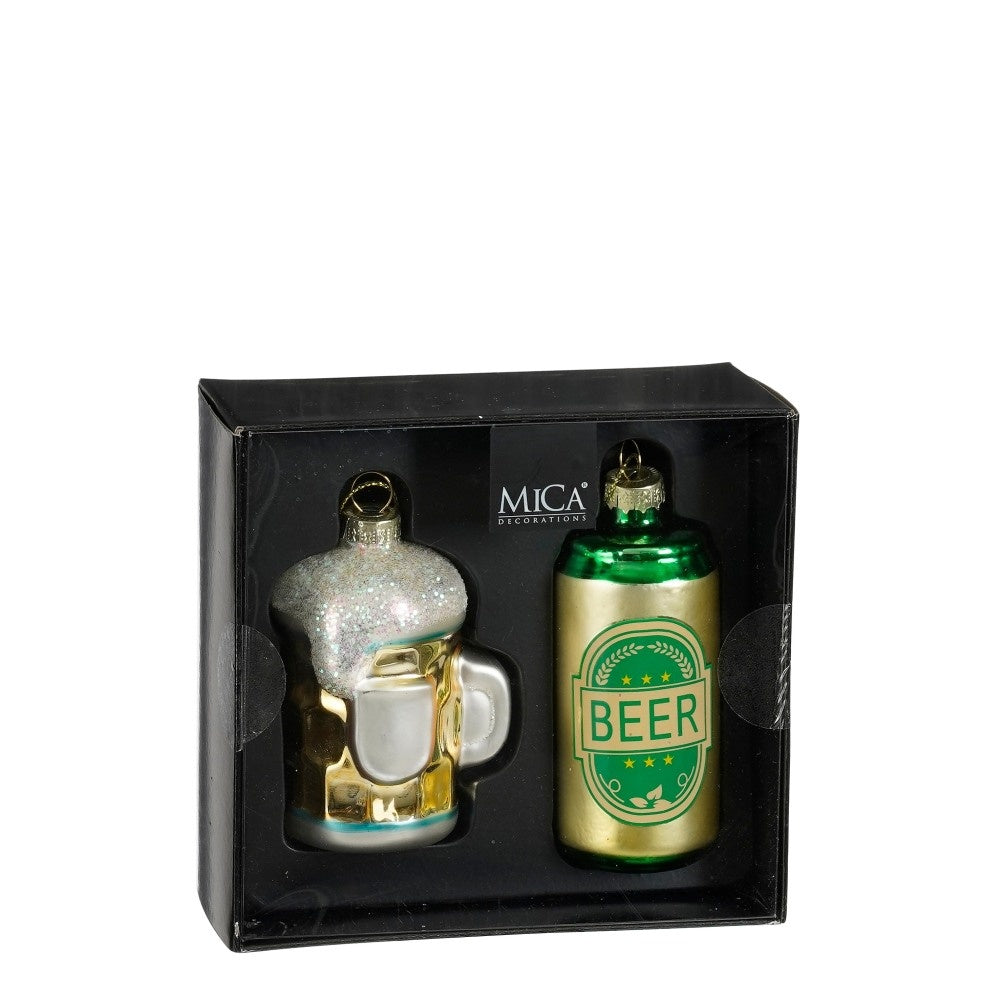 Kersthanger bier box | 2-delig | glas | goud