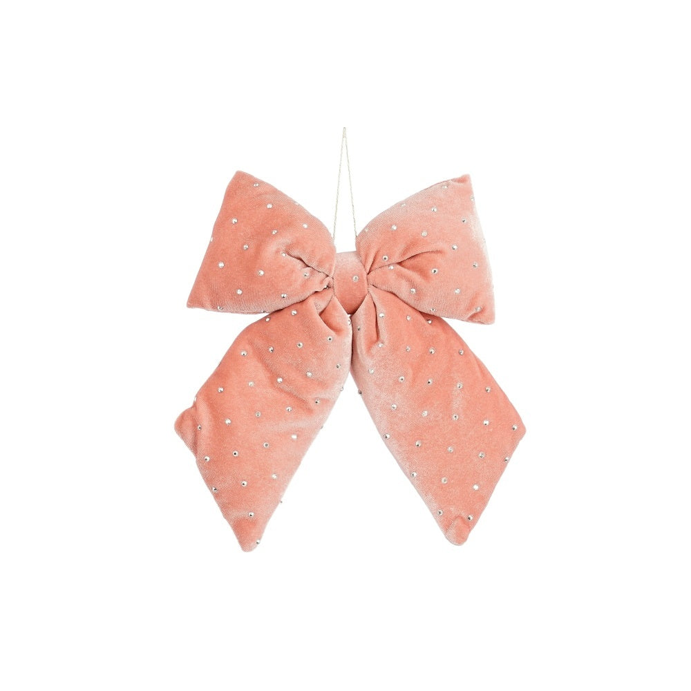 Kerststrik | polyester | roze met glitters | 23cm