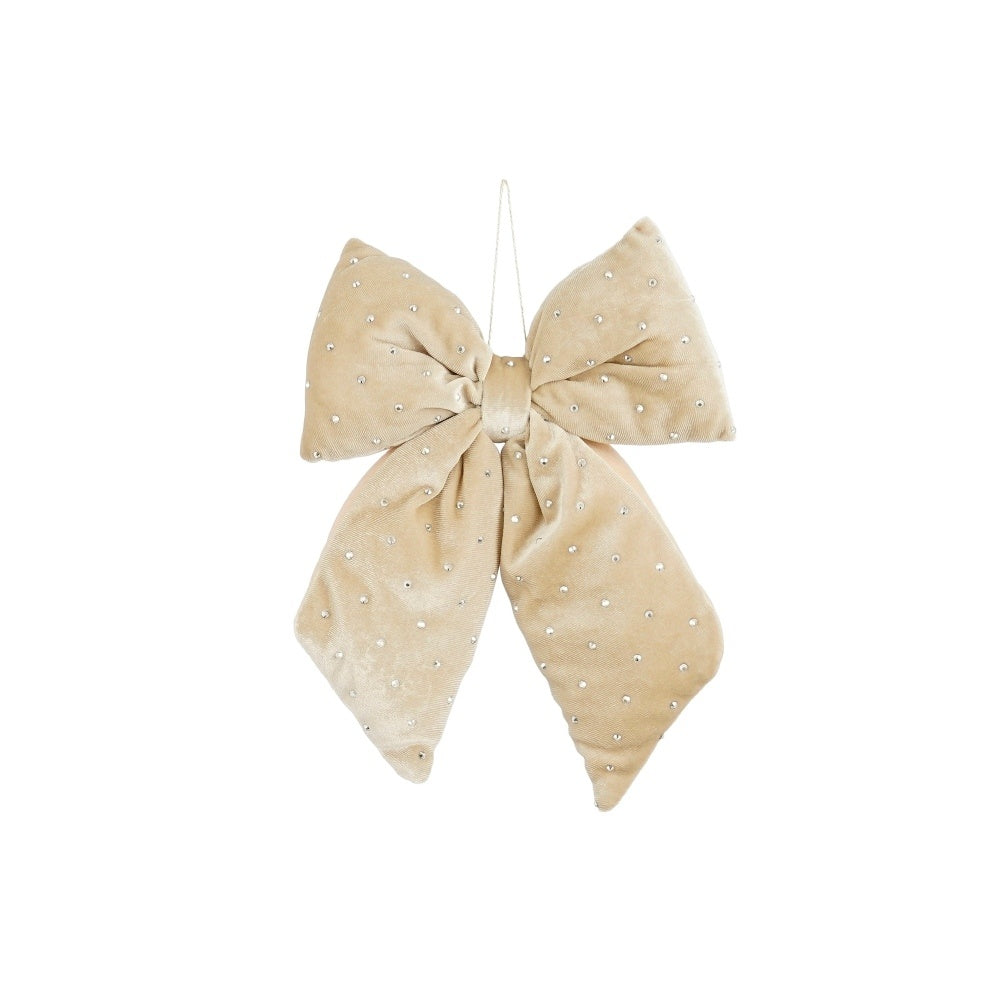Kerststrik | polyester | creme met spikkels | 23cm