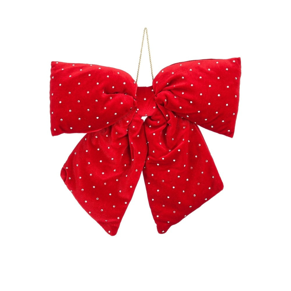 Kerststrik | polyester | rood met spikkels | 34cm