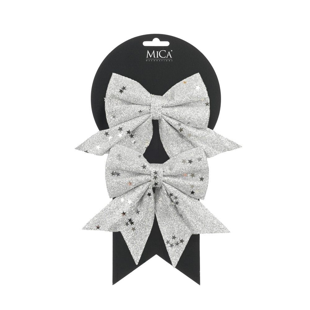 Kerststrik | polyester | zilver | set van 2 | 13cm