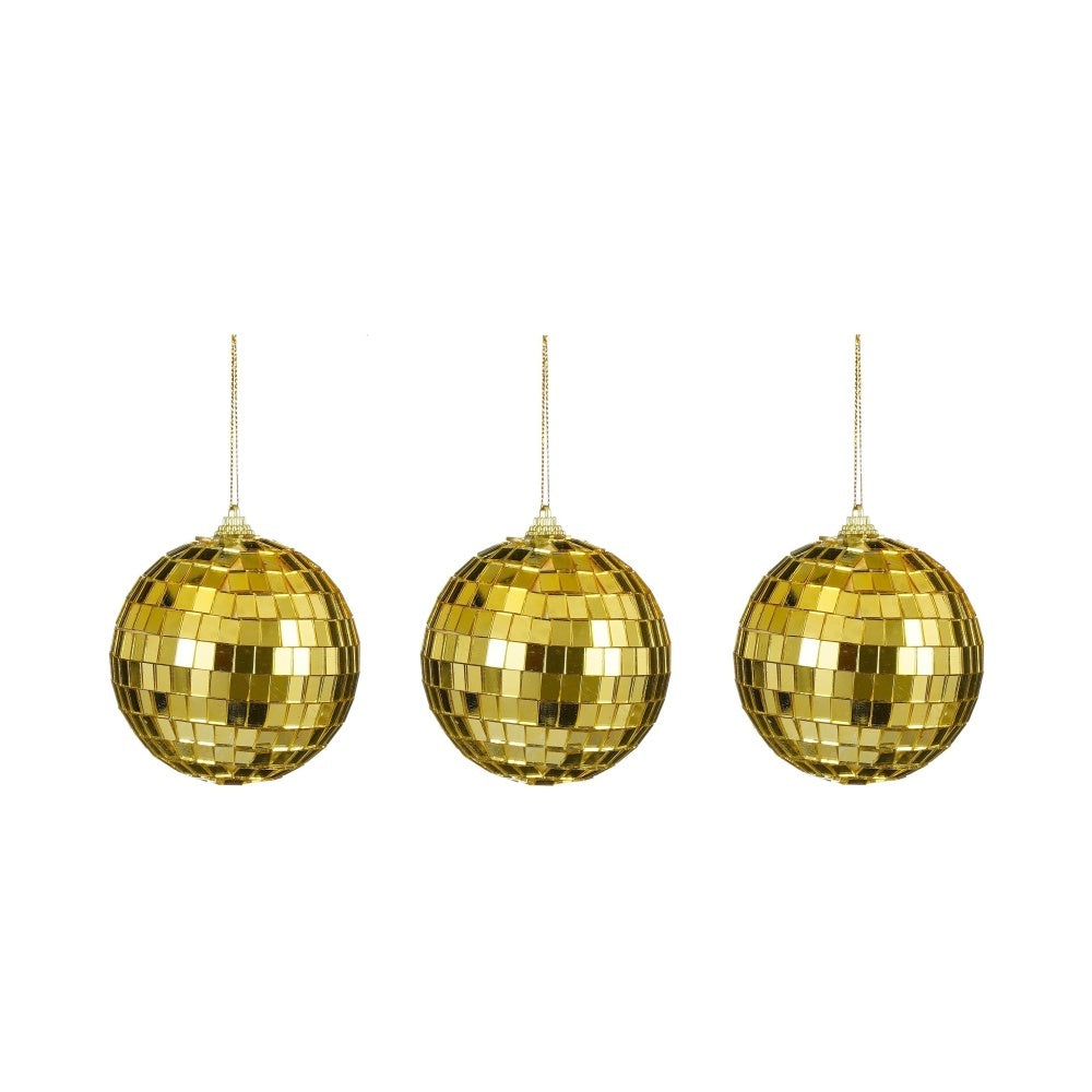 Disco kerstbal | set van 3 | spiegelend | goud | 8cm